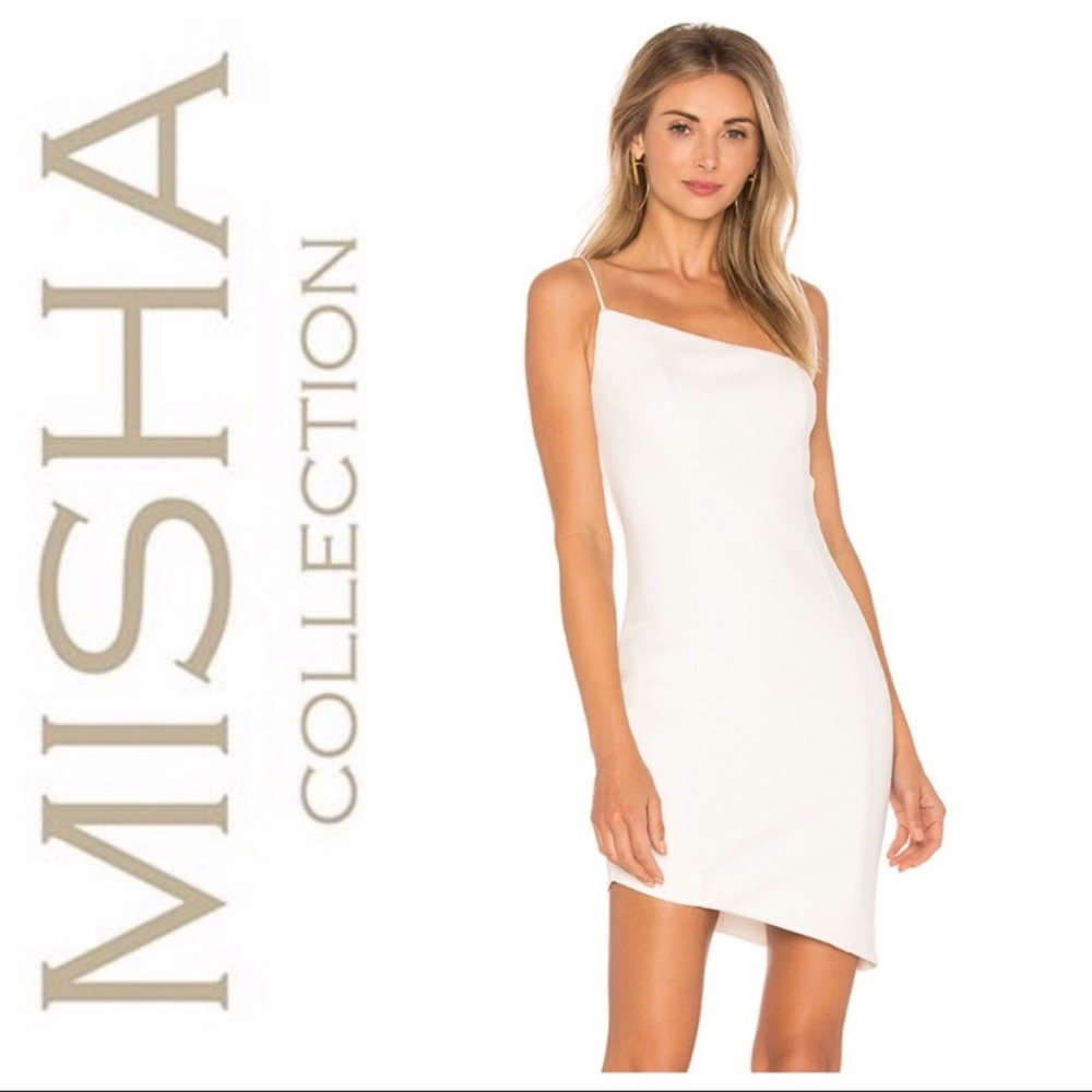 WHITE MISHA COLLECTION ASYMMETRICAL COCKTAIL DRESS
